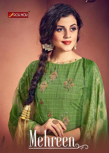 Roli Moli Mehreen Printed Cotton With Fancy Embroidery Work Dress Material Catalog - Cotton, 2.5 Mtr Top, 3 Mtr Patiyala Bottom, Multi Color | Casual Ethnic Wear, Embroidered Pattern, All Season Use