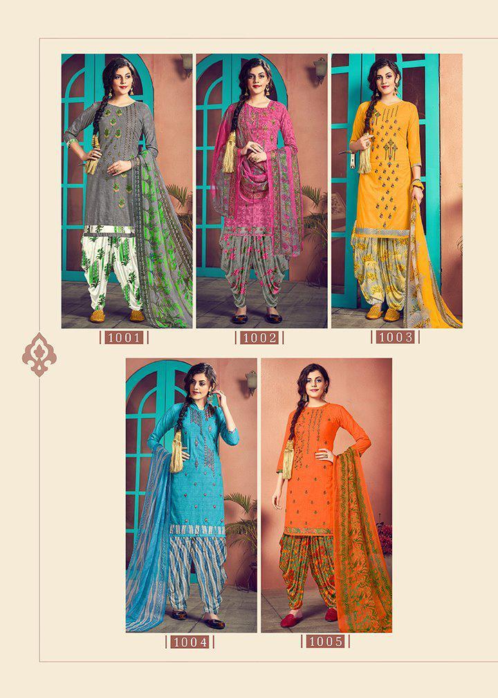 Roli Moli Mehreen Printed Cotton With Fancy Embroidery Work Dress Material Catalog - Cotton, 2.5 Mtr Top, 3 Mtr Patiyala Bottom, Multi Color | Casual Ethnic Wear, Embroidered Pattern, All Season Use