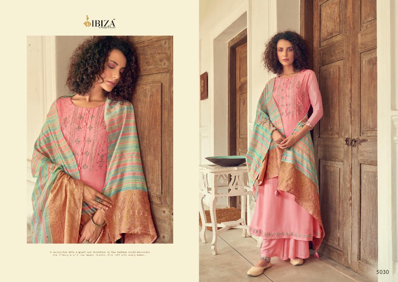 Ibiza Suit - Pure Muslin Top With Fancy Embroidery, Pure Jam Silk Bottom And Jacquard Handloom Dupatta With Tassels | Multi-color, Washable, Embroidered Pattern For All Seasons