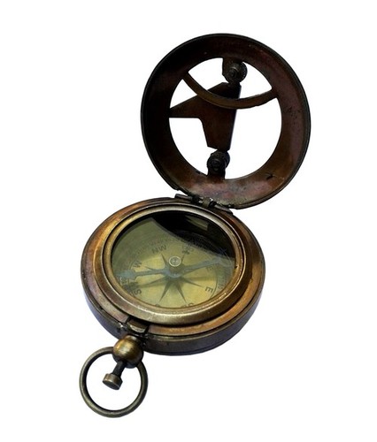 Round Brass Antique Sun Dial Compass