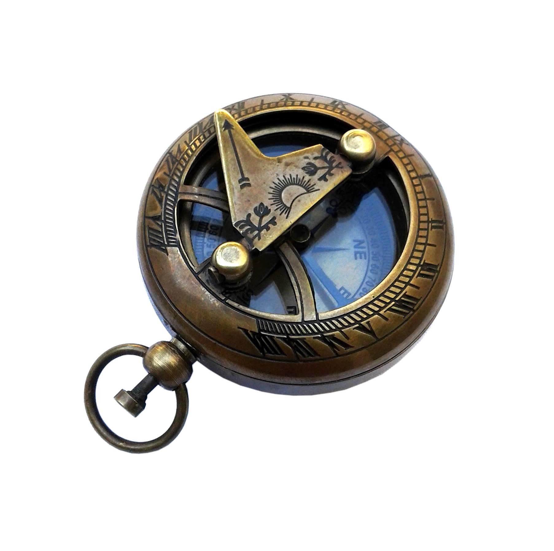 Round Brass Antique Sun Dial Compass