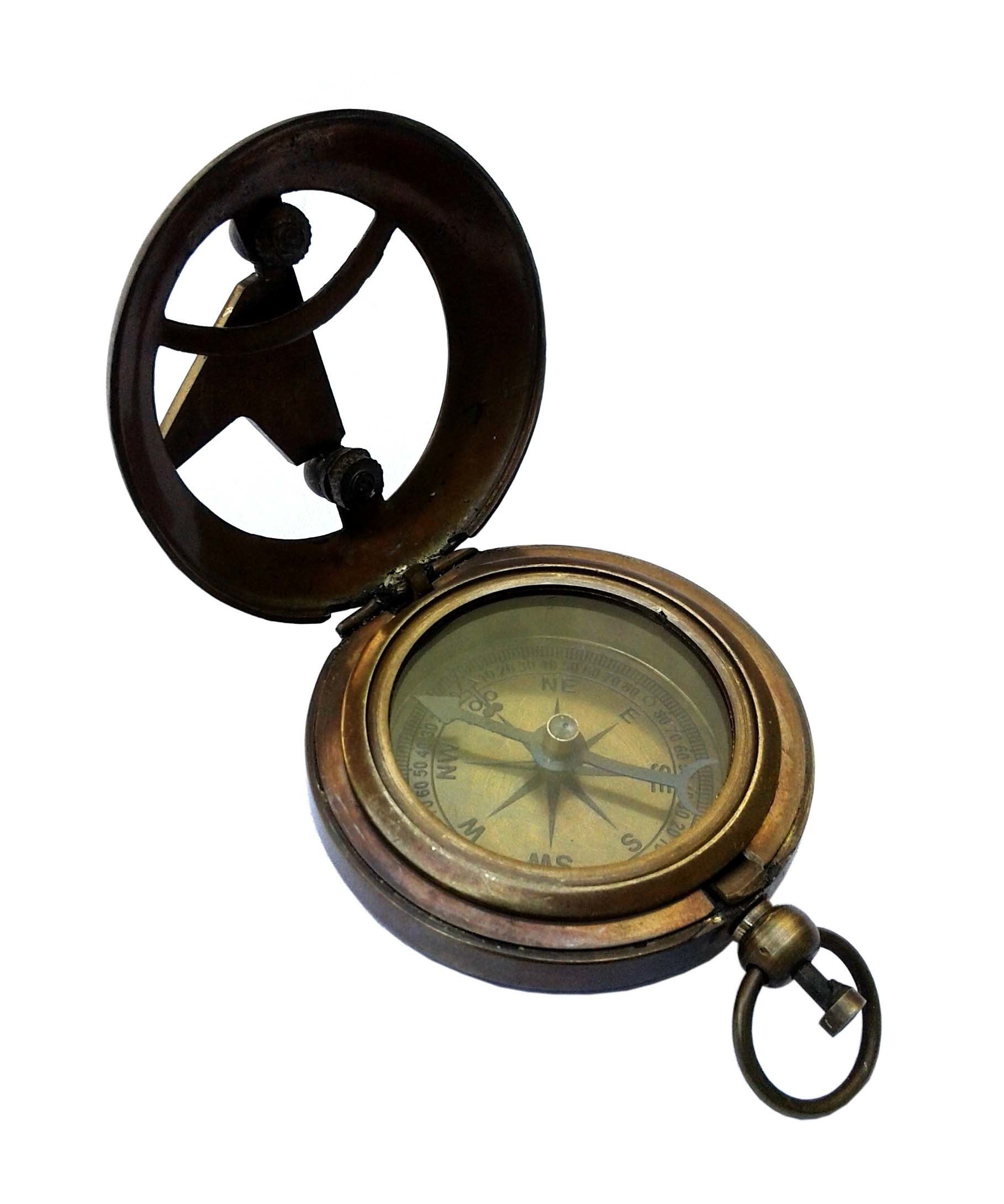 Round Brass Antique Sun Dial Compass