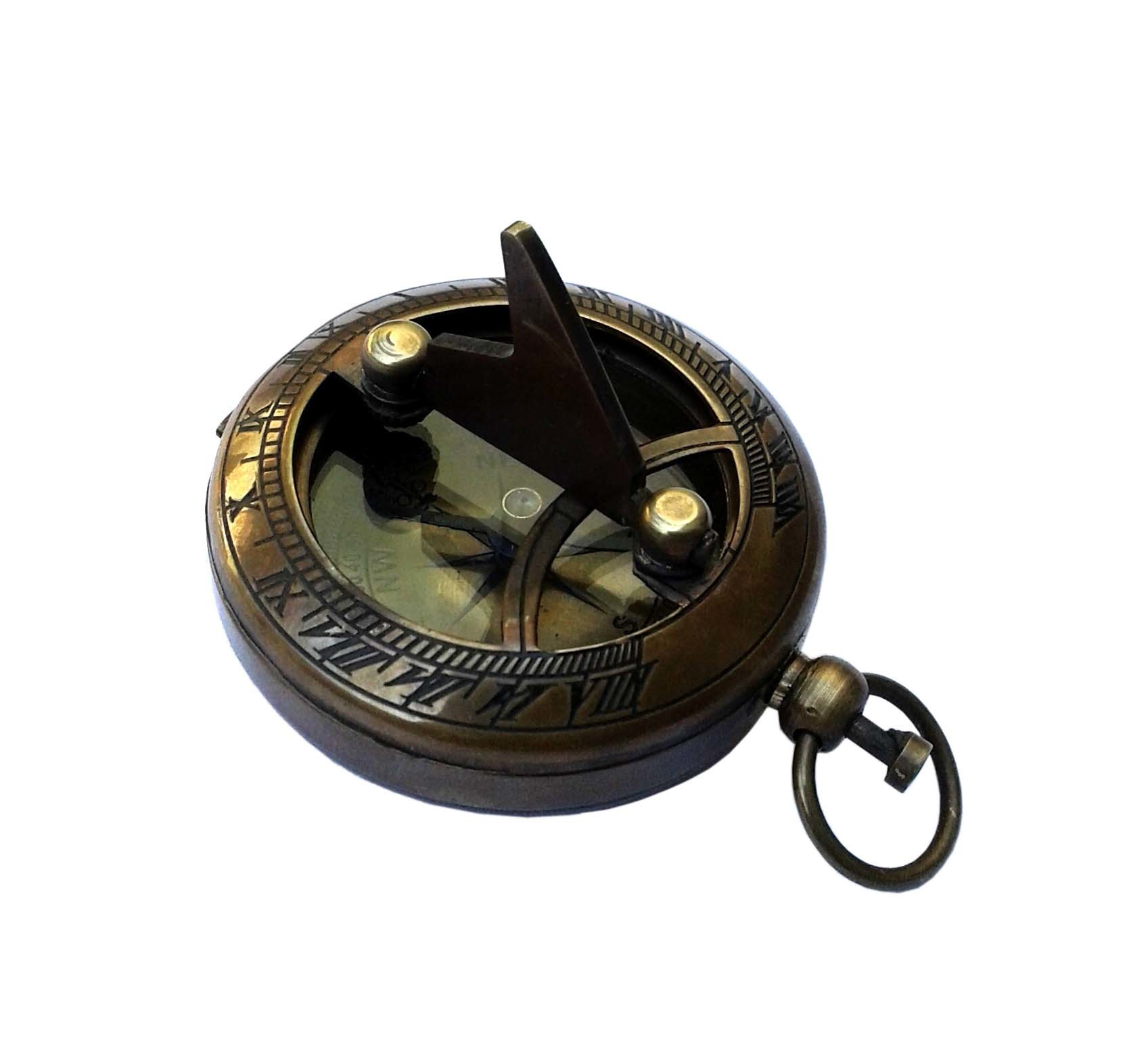 Round Brass Antique Sun Dial Compass