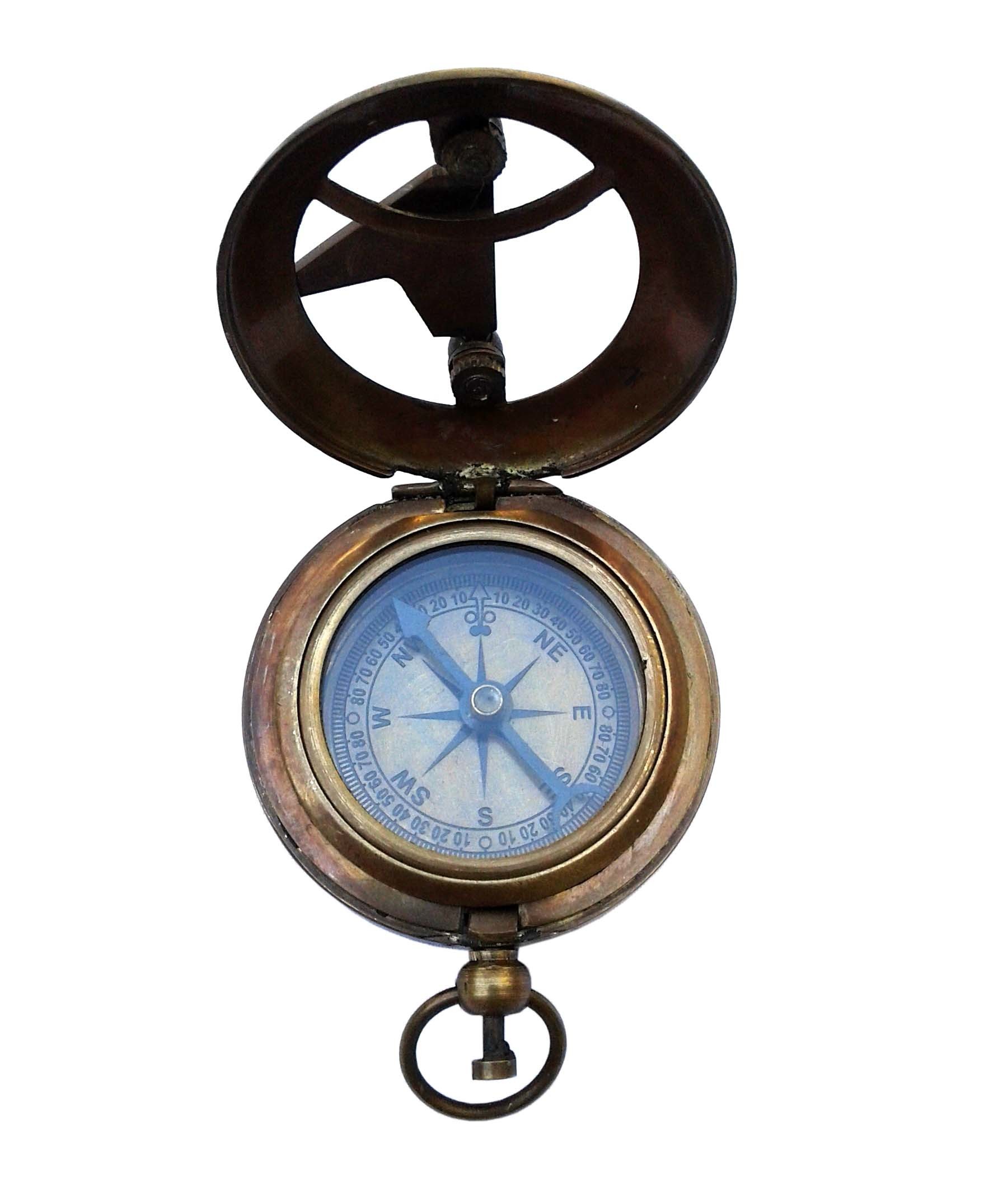 Round Brass Antique Sun Dial Compass