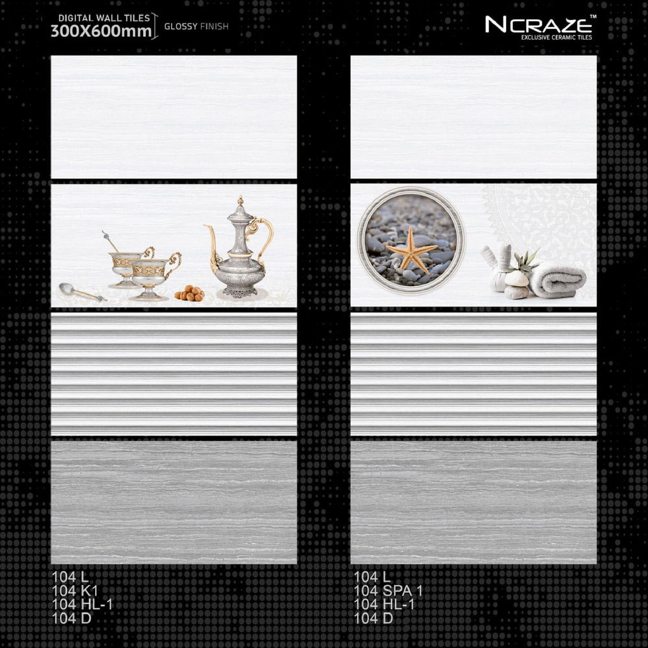 Glossy Ceramic Wall Tiles - 300x600mm, Grey & Cream Color | Acid-resistant, Wear-resistant, Non-slip, Antibacterial, Vitrified, Full Body & Glazed Finish