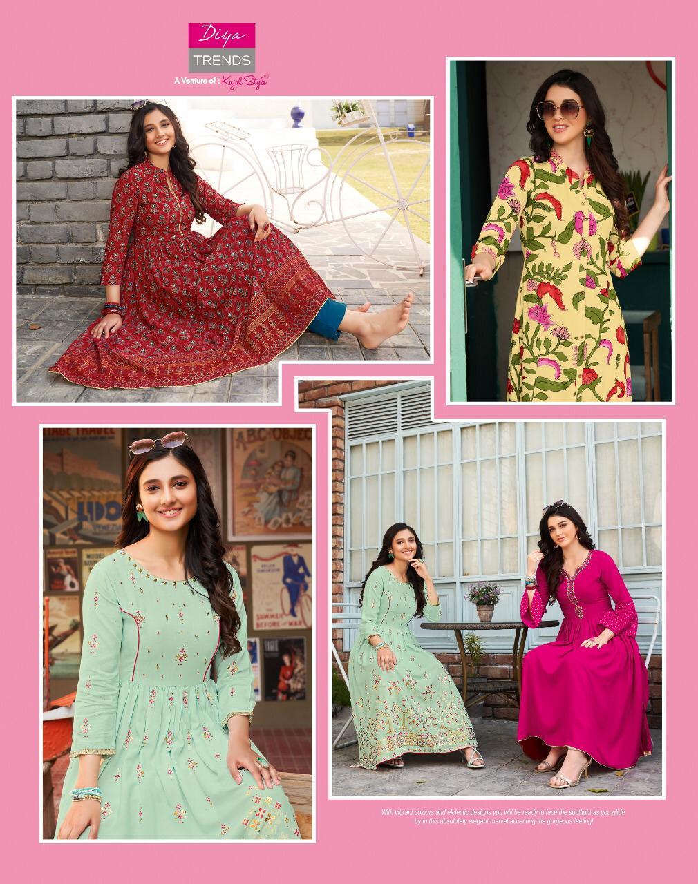 Ethnicity Vol 5 Rayon With Fancy Embroidery Work & Classy Prints - Designers Kurti Gowns, Sizes S-4xl, Length 46-48", 3-4th Sleeve Style, Traditional Ethnic Wear