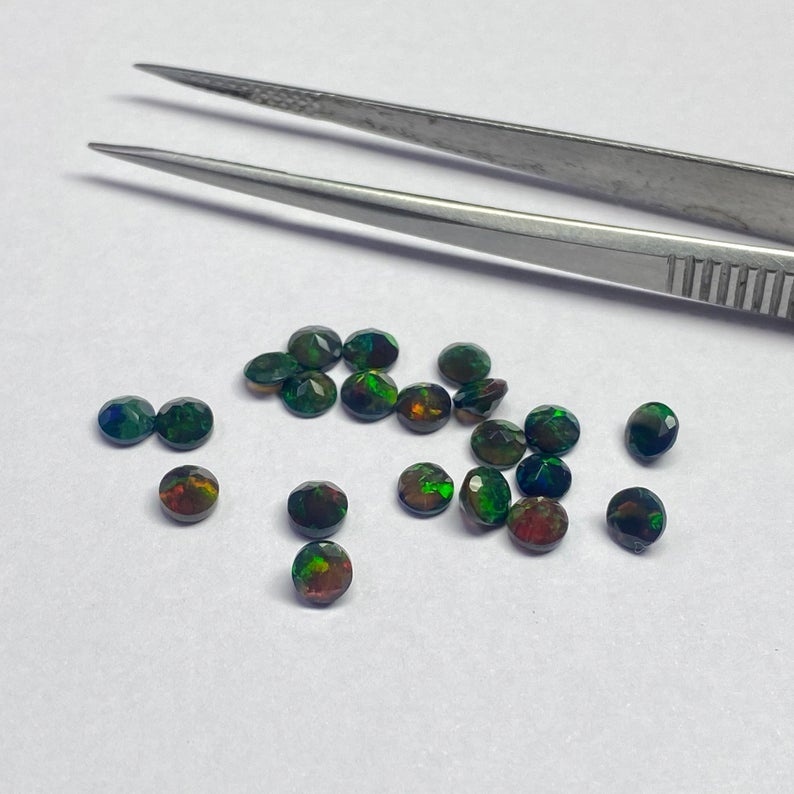 2mm Black Ethiopian Opal Faceted Round Loose Gemstones Grade: Aaa