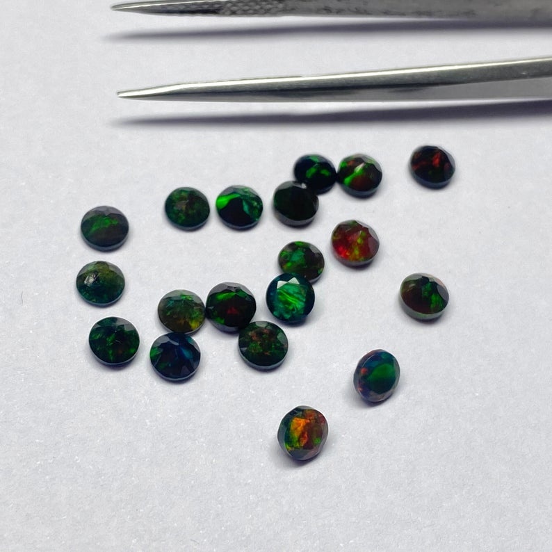 2mm Black Ethiopian Opal Faceted Round Loose Gemstones Grade: Aaa