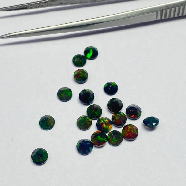 6mm Black Ethiopian Opal Faceted Round Loose Gemstones Grade: Aaa