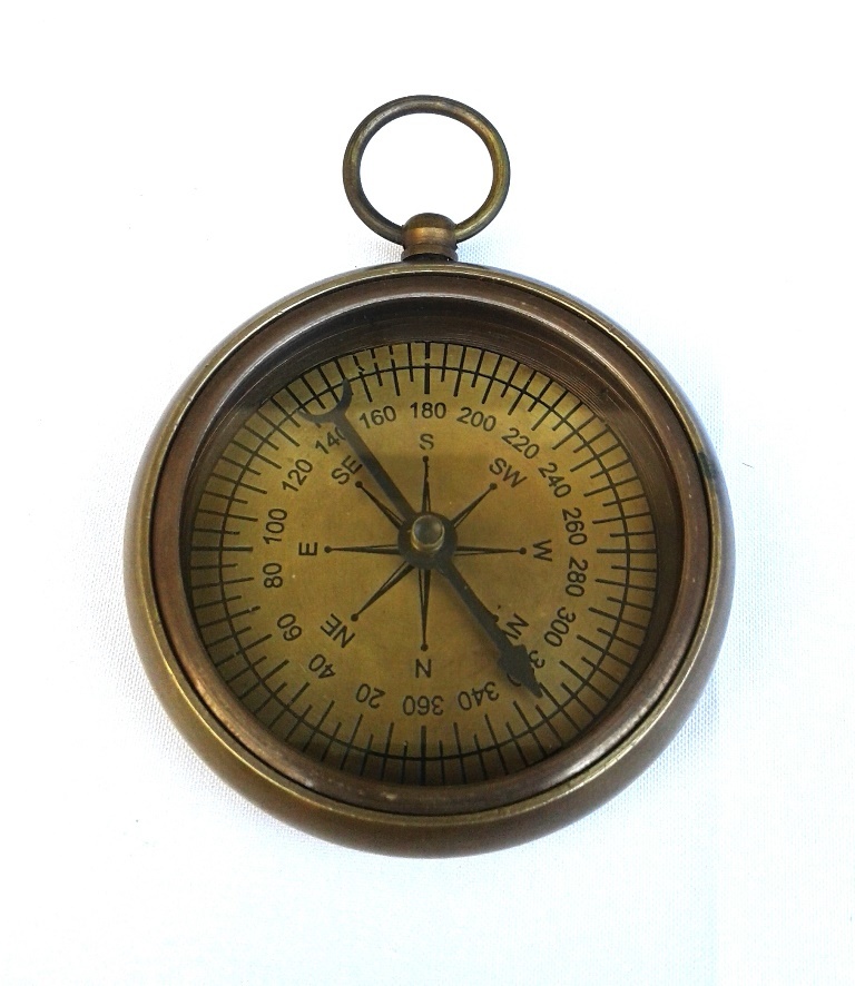 Round Antique Brass Flat Compass Nautical Compass