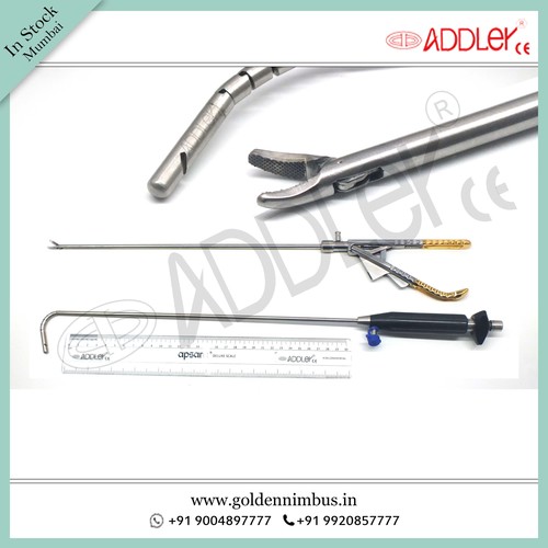 Steel Brand New Addler Laparoscopic Needle Holder Curved Jaw And Liver Re-Tractor 5Mm X 330Mm