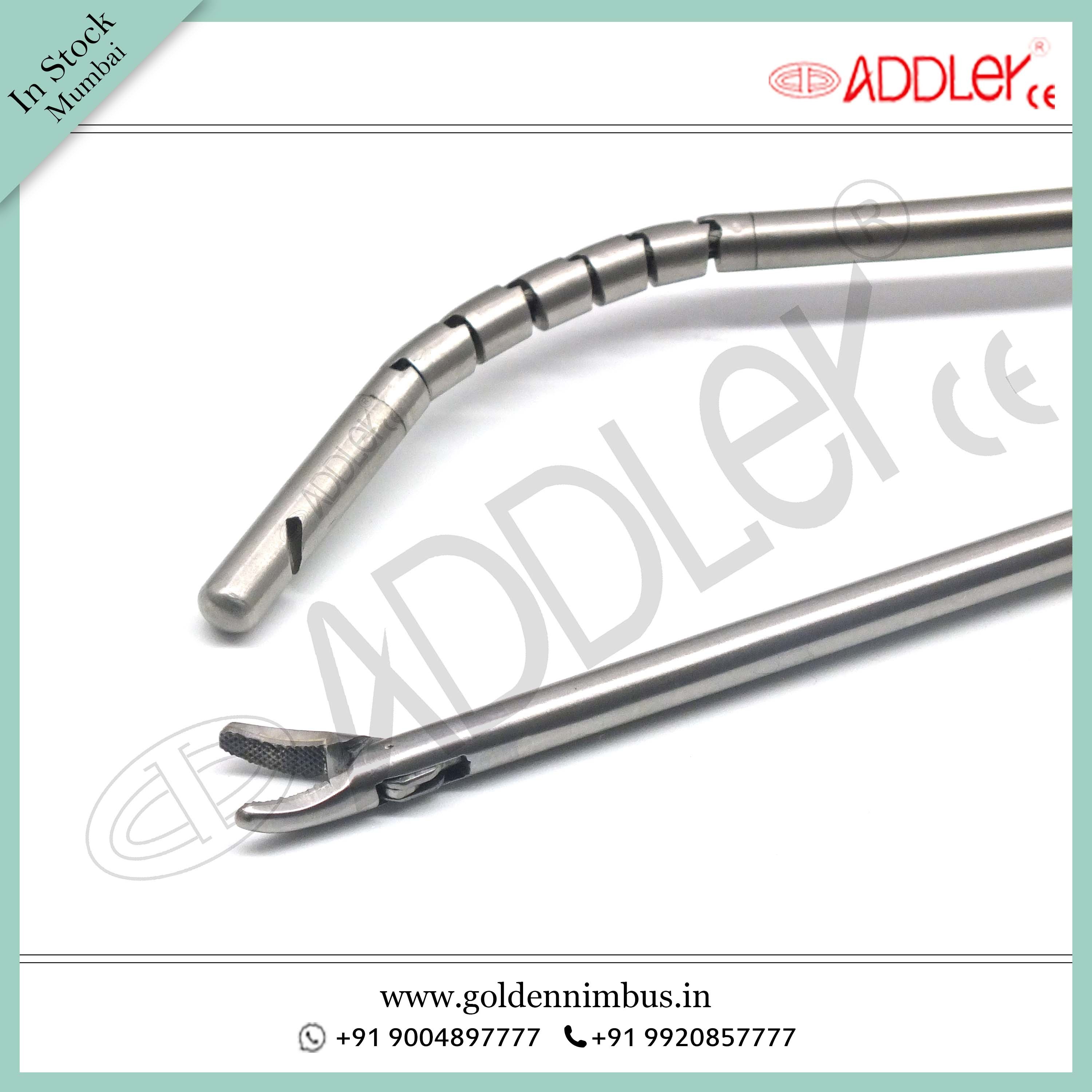 Brand New Addler Laparoscopic Needle Holder Curved Jaw And Liver Re-tractor 5mm X 330mm - Steel, 5 X 5 X 10 Inch , Semi-automatic, Reusable, Sterilized, Waterproof