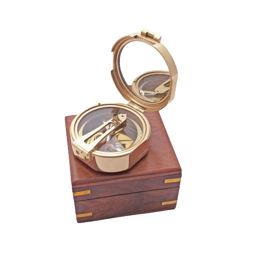 Brunton Compass - Brass And Glass, 3 Inch Size, Brown Antique Finish | Nautical Vintage Style, Handmade With Direction Finder, Custom Logo Options