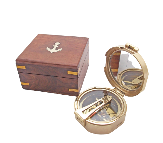 Brunton Compass - Brass And Glass, 3 Inch Size, Brown Antique Finish | Nautical Vintage Style, Handmade With Direction Finder, Custom Logo Options