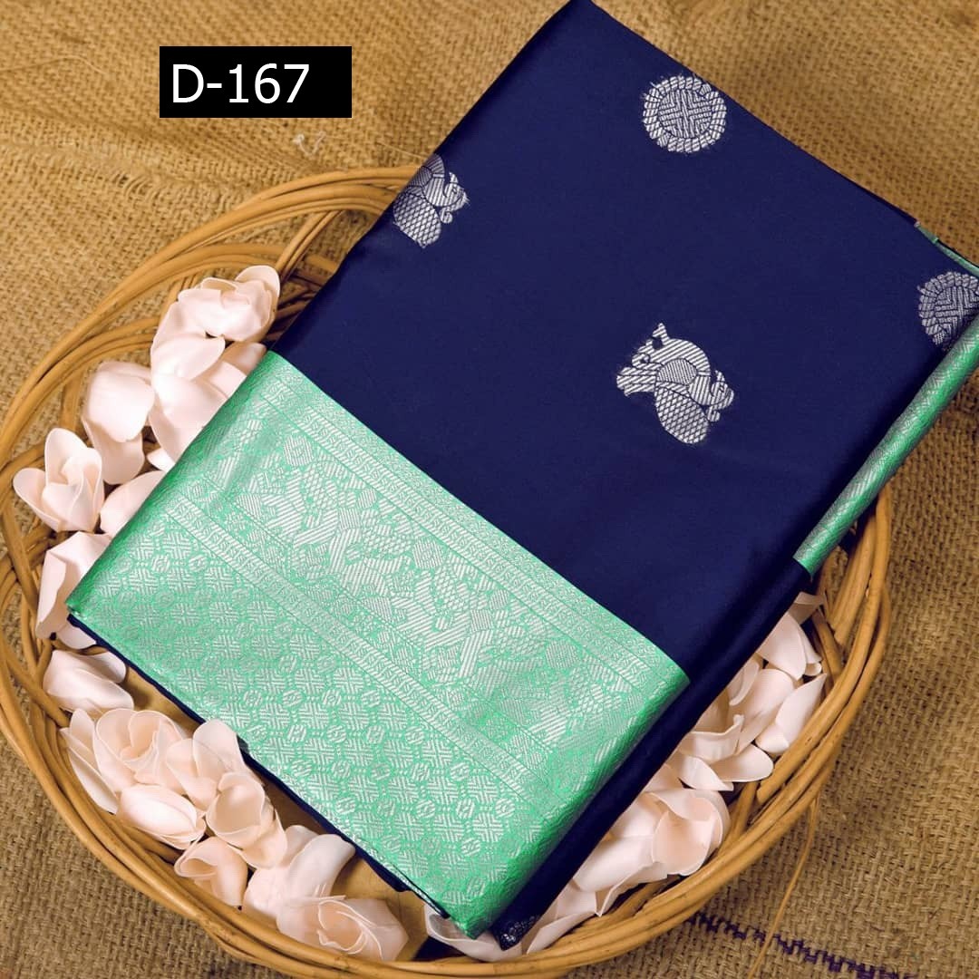 Ladies Soft Silk Saree - 6.30 Feet, Royal Blue With Self Design Weaving, Contrast Borders & Pallu | Traditional Occasion Wear, Multi-season Versatility, Bollywood Style