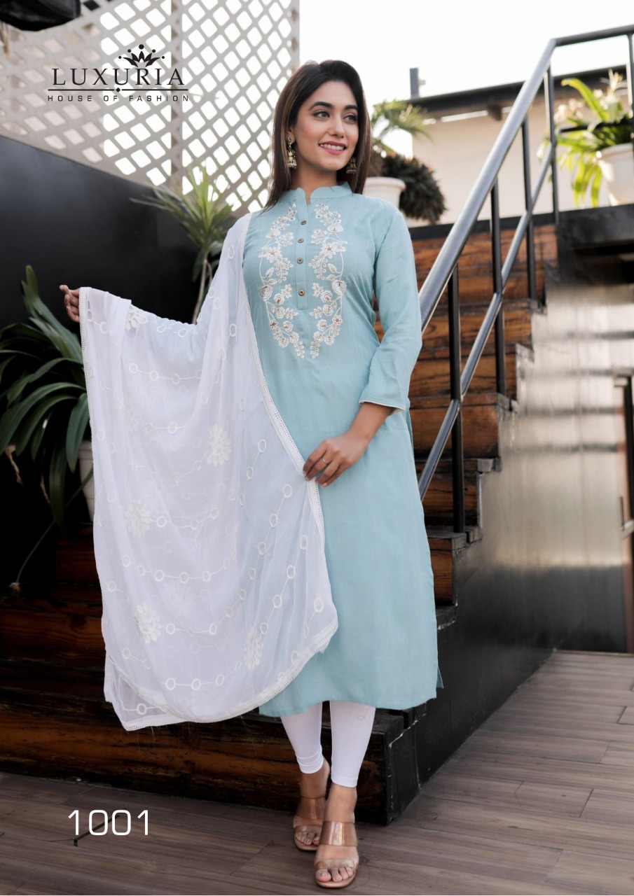 Dry Cleaning Ruhani Designer Premium Rayon Slub Fancy Embroidery Kurtis With Dupatta