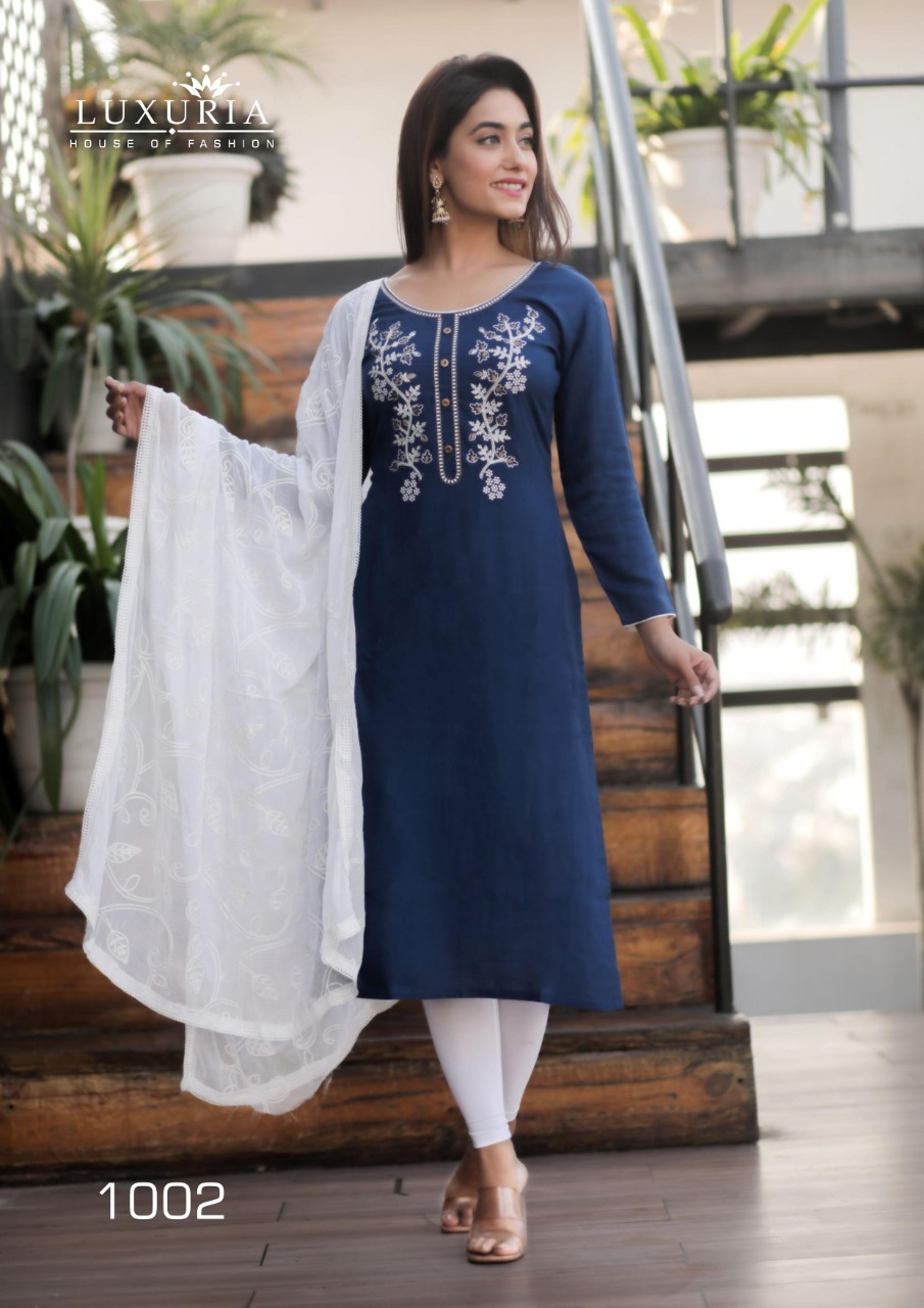 Dry Cleaning Ruhani Designer Premium Rayon Slub Fancy Embroidery Kurtis With Dupatta