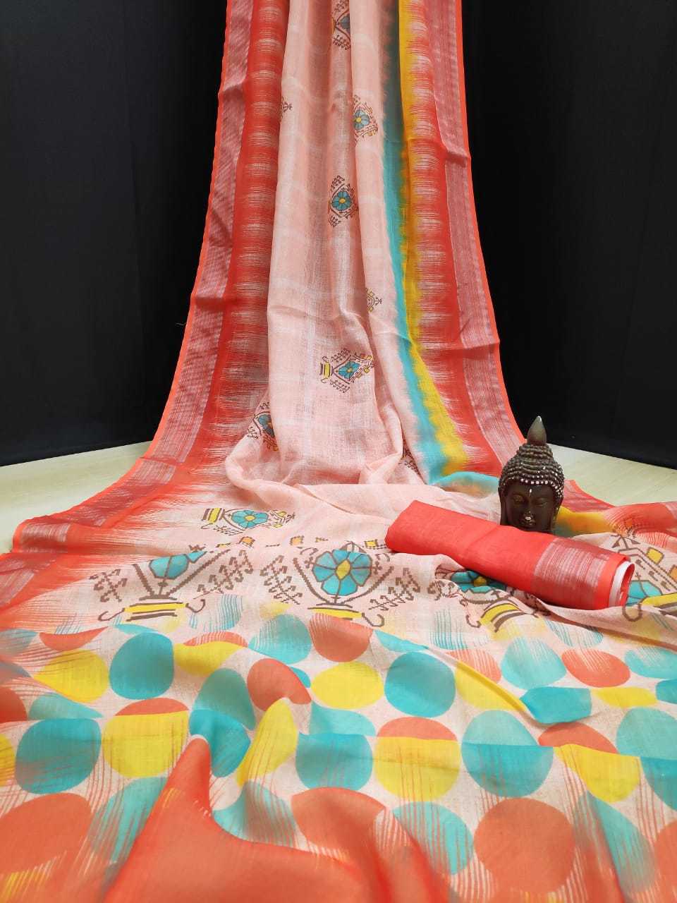 Linen Saree - Pure Linen With Silver Jari Border, Original Digital Print Design, Elegant Style For Every Occasion