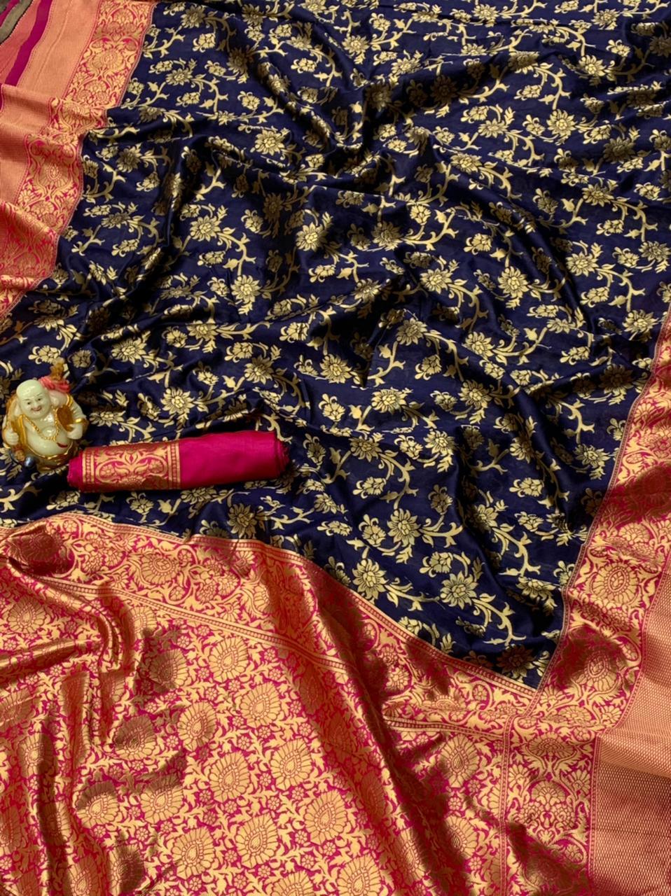 Lichi Silk Saree - Soft Fabric With Golden Zari Design | Heavy Rich Pallu, Multi Color, Perfect For Traditional Occasions