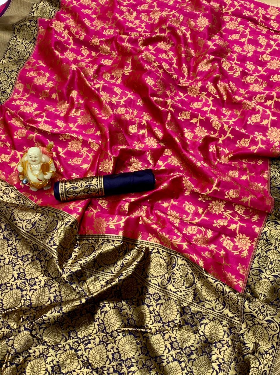 Lichi Silk Saree - Soft Fabric With Golden Zari Design | Heavy Rich Pallu, Multi Color, Perfect For Traditional Occasions
