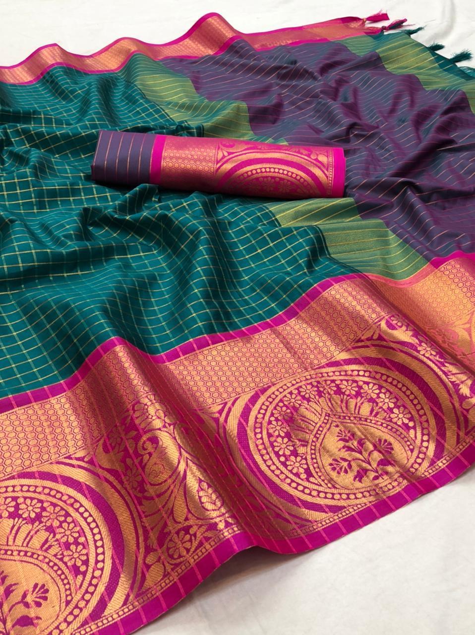 Daily Wear Cotton Silk Saree With Tree And Mango Border