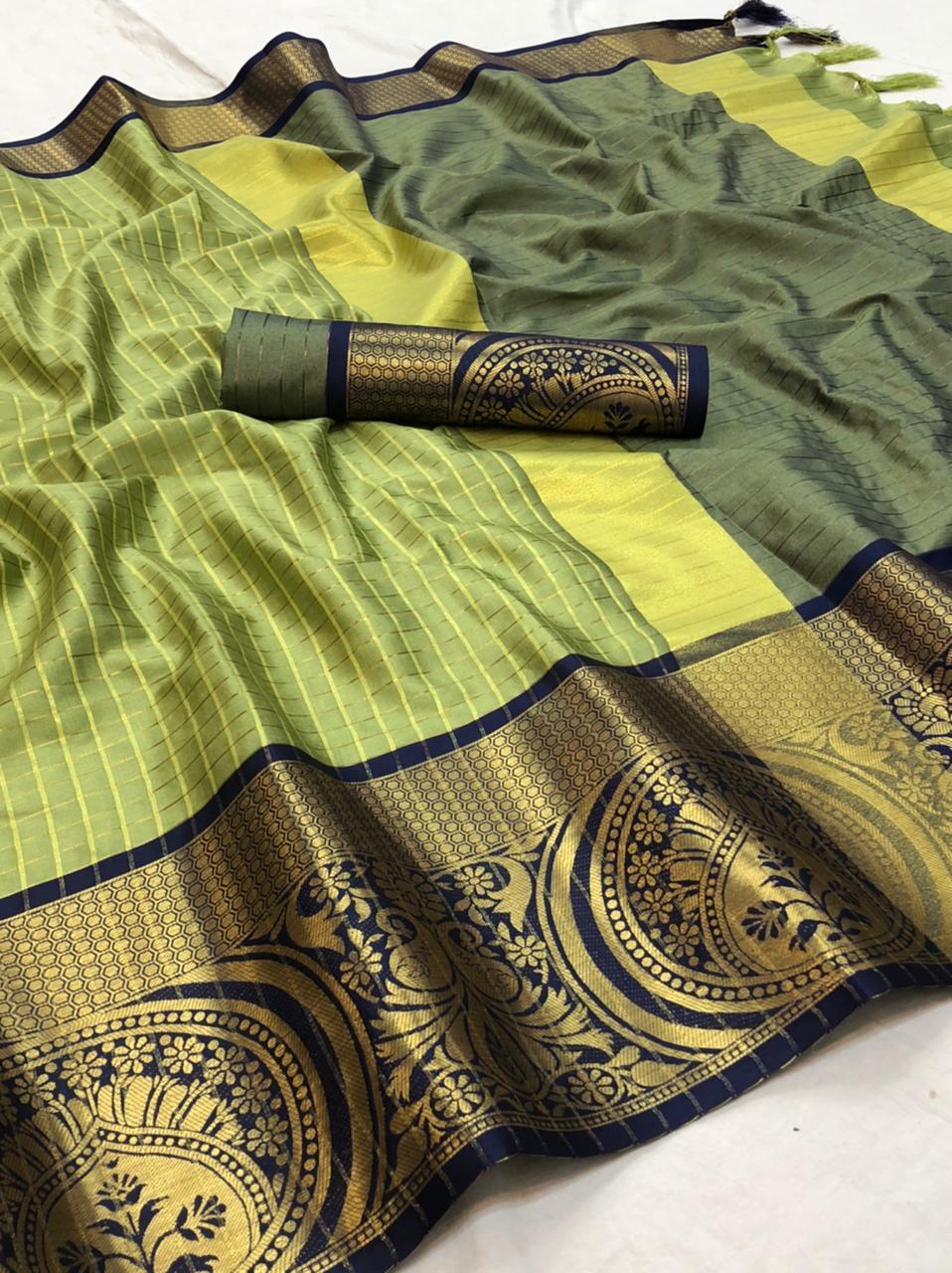 Daily Wear Cotton Silk Saree With Tree And Mango Border