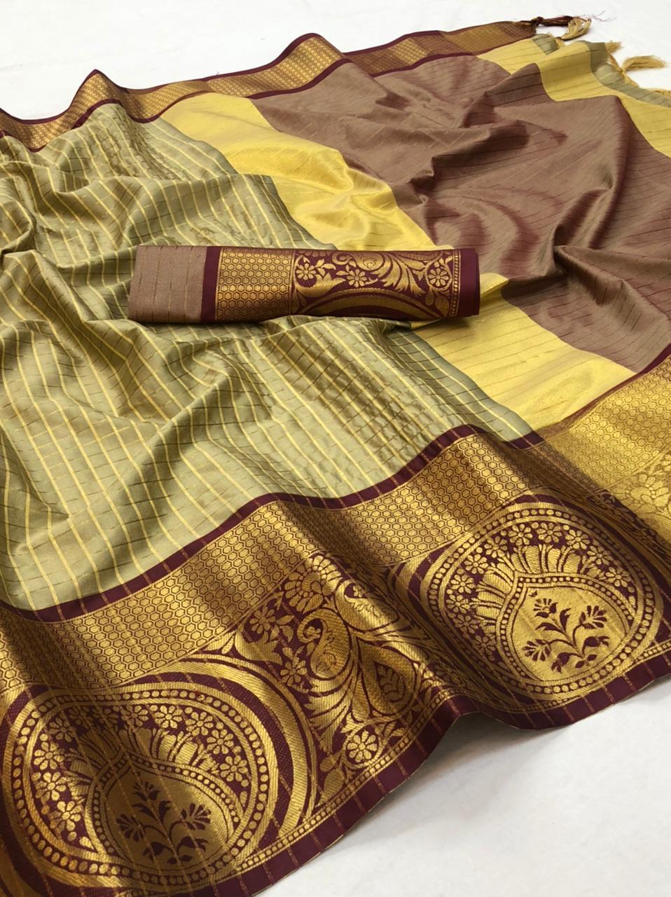 Daily Wear Cotton Silk Saree With Tree And Mango Border