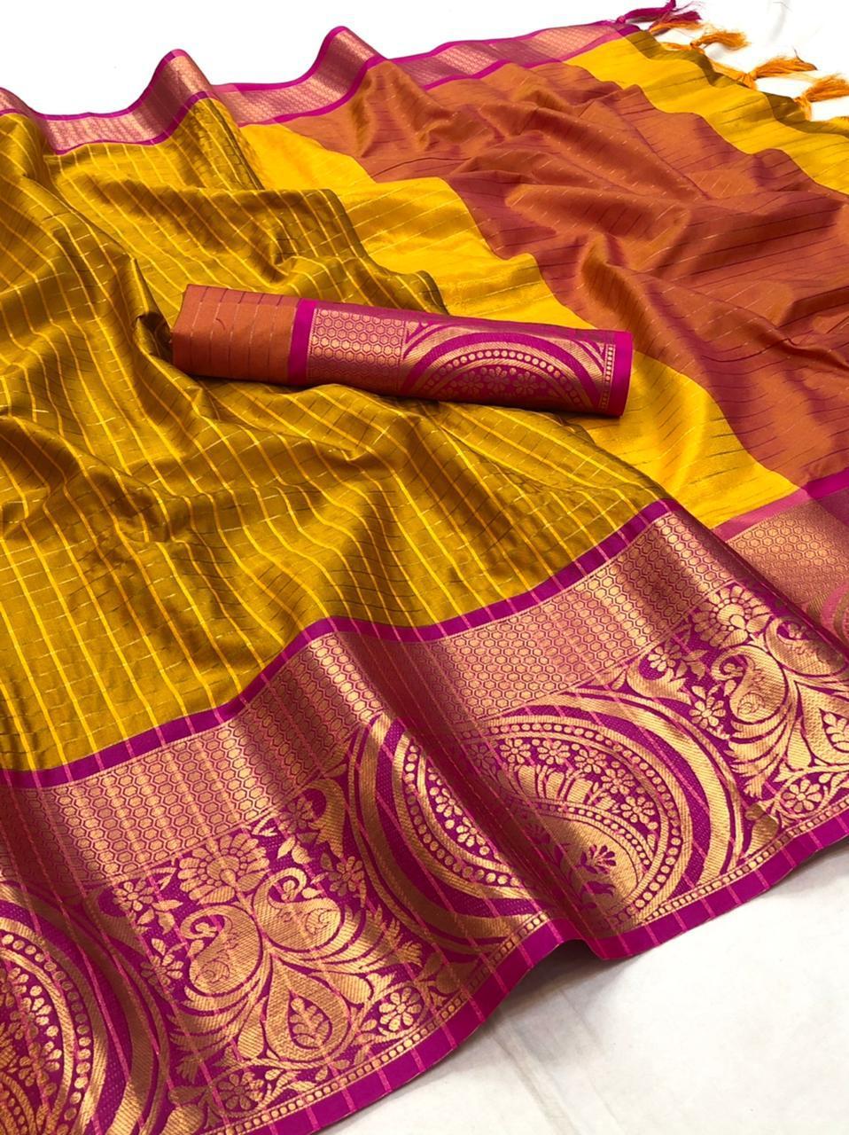 Daily Wear Cotton Silk Saree With Tree And Mango Border
