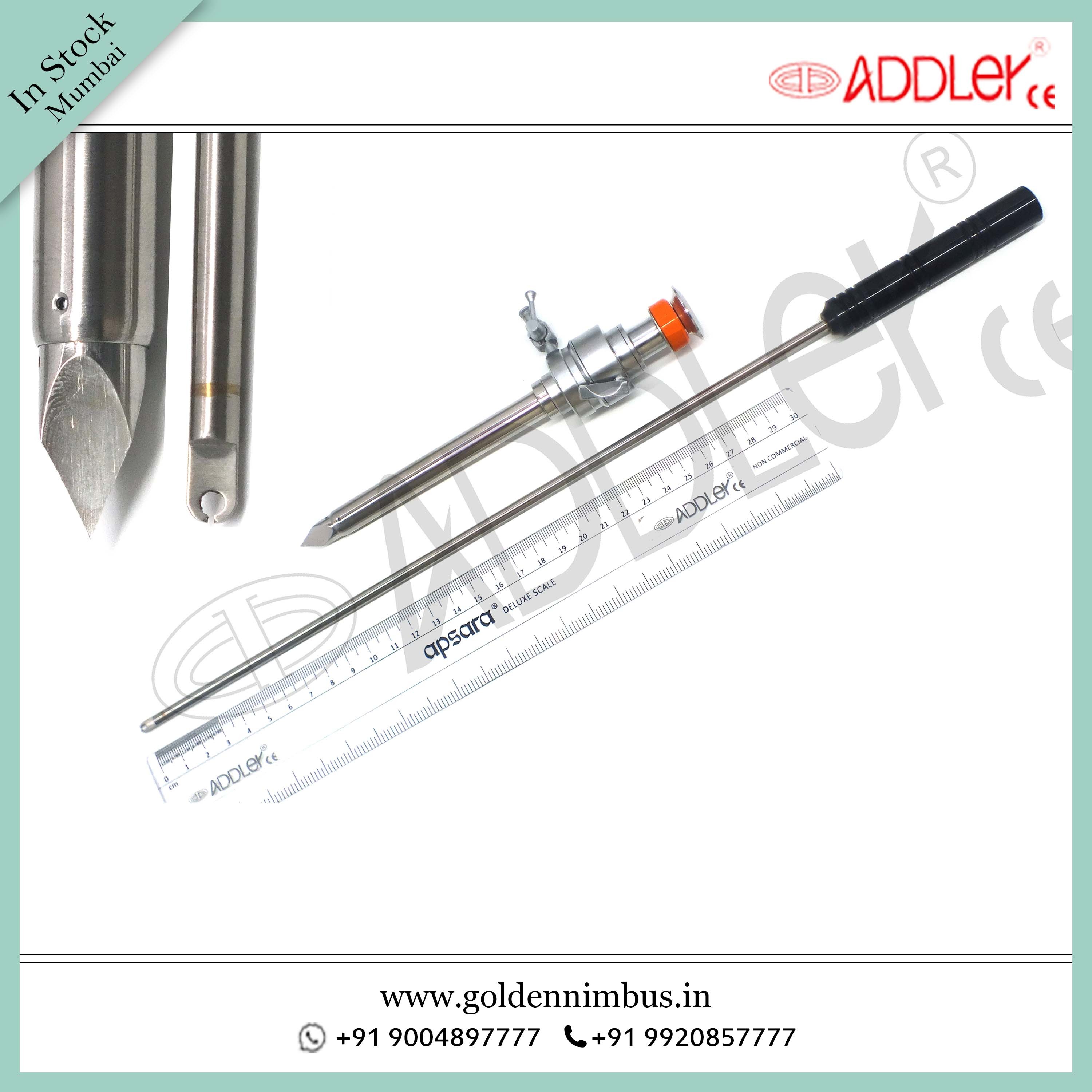 Brand New Addler Laparoscopic 10mm Trocar With 5mm Knot Pusher - Steel 5 X 5 X 10 Inch Reusable Sterilized Portable Ce Certified