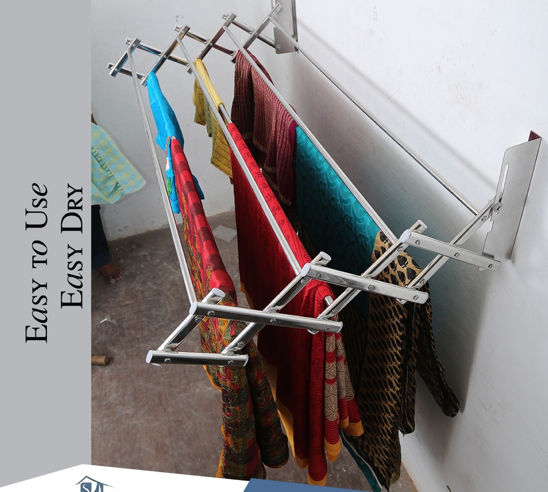 Wall Mounted Space Saving Unit Hanger - Stainless Steel, 5 Feet Length, Silver Color | Adjustable Outdoor Dress Hanger, 12 Lbs Weight
