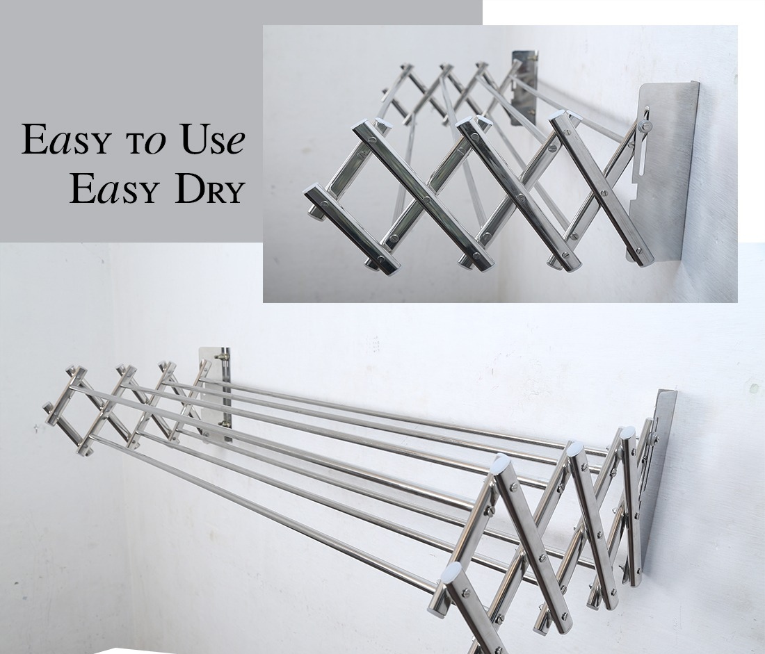 Wall Mounted Space Saving Unit Hanger - Stainless Steel, 5 Feet Length, Silver Color | Adjustable Outdoor Dress Hanger, 12 Lbs Weight