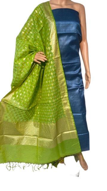 Pure Tussar Silk Kurti 2.5 Mtrs With Bandhani Banarsi Tussar Silk Long Dupatta - Ethnic Indian Design, All-season Versatility, Elegant Plain Pattern
