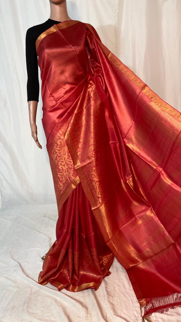 Party Wear Pure Tussar (Kosa) Silk Hand Border Saree With Worli Weaving On Border .