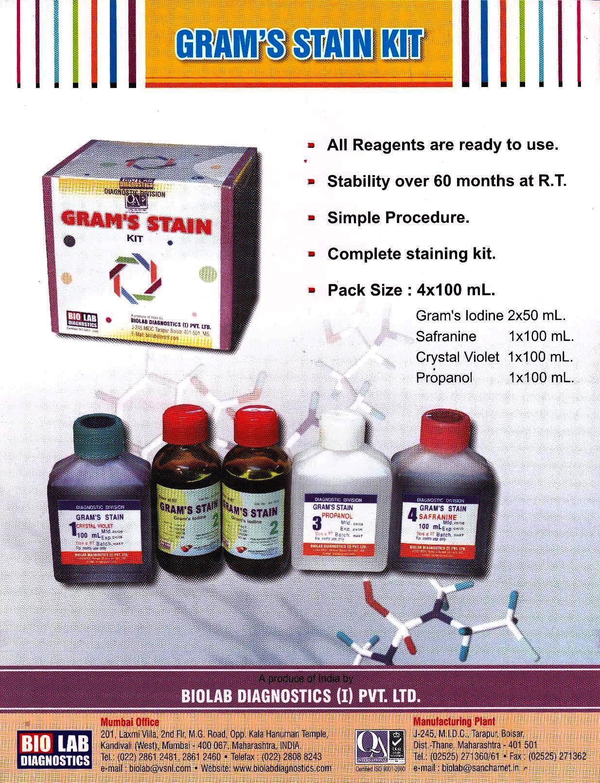 Gram Stain Kit - Premium Quality Reagents , Essential Tools For Microbial Analysis And Accurate Results
