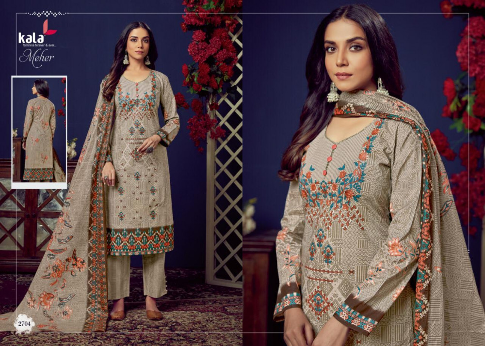 Kala Meher Vol-4 Unstitched Cotton Suits - Premium Cotton, 2.50 Mts Top, 2 Mts Bottom, 2.25 Mts Dupatta | Multi Color, Traditional Ethnic Wear, Printed Pattern, All Season Ethnic Wear