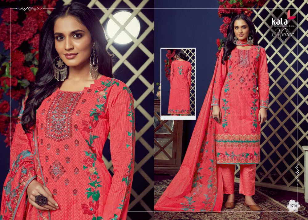 Kala Meher Vol-4 Unstitched Cotton Suits - Premium Cotton, 2.50 Mts Top, 2 Mts Bottom, 2.25 Mts Dupatta | Multi Color, Traditional Ethnic Wear, Printed Pattern, All Season Ethnic Wear