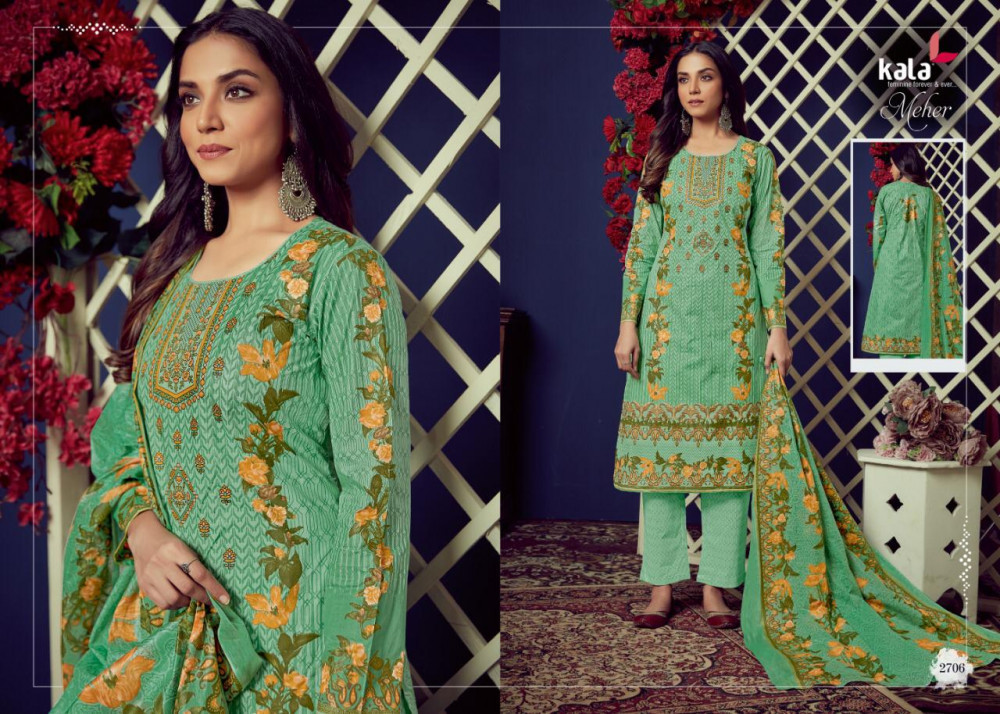 Kala Meher Vol-4 Unstitched Cotton Suits - Premium Cotton, 2.50 Mts Top, 2 Mts Bottom, 2.25 Mts Dupatta | Multi Color, Traditional Ethnic Wear, Printed Pattern, All Season Ethnic Wear