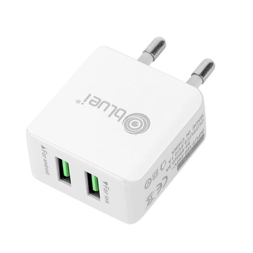 Bluei Dual USB Mobile Charger - ABS Plastic, 10.5x9.5x3 cm | 2.1A Quick Charge, Overload Protection, Includes V8 Cable