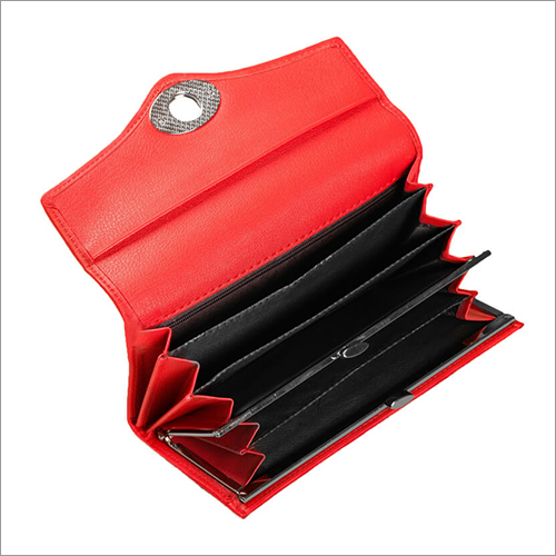 Ladies Leather Clutch - Leather, Red | 12 Card Slots, 2 Bill Compartments, Snap Closure, Stylish Organization