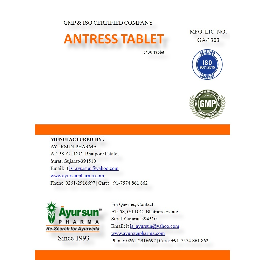 Antress Tablet - 60 Tablets Pack | Herbal Medicine For Anxiety Relief, Non-habit Forming, Suitable For All Ages, Enhances Memory And Concentration, Natural Tranquilizer