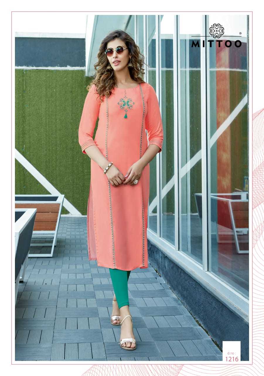 Palak Vol 24 - 14kg Heavy Rayon Kurtis, M(38)-xxxl(46), Embroidered 3-4th Sleeve, Quick Dry, Washable