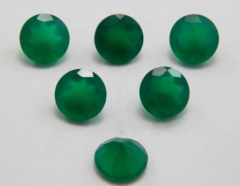 6mm Green Onyx Faceted Round Loose Gemstones Grade: Aaa