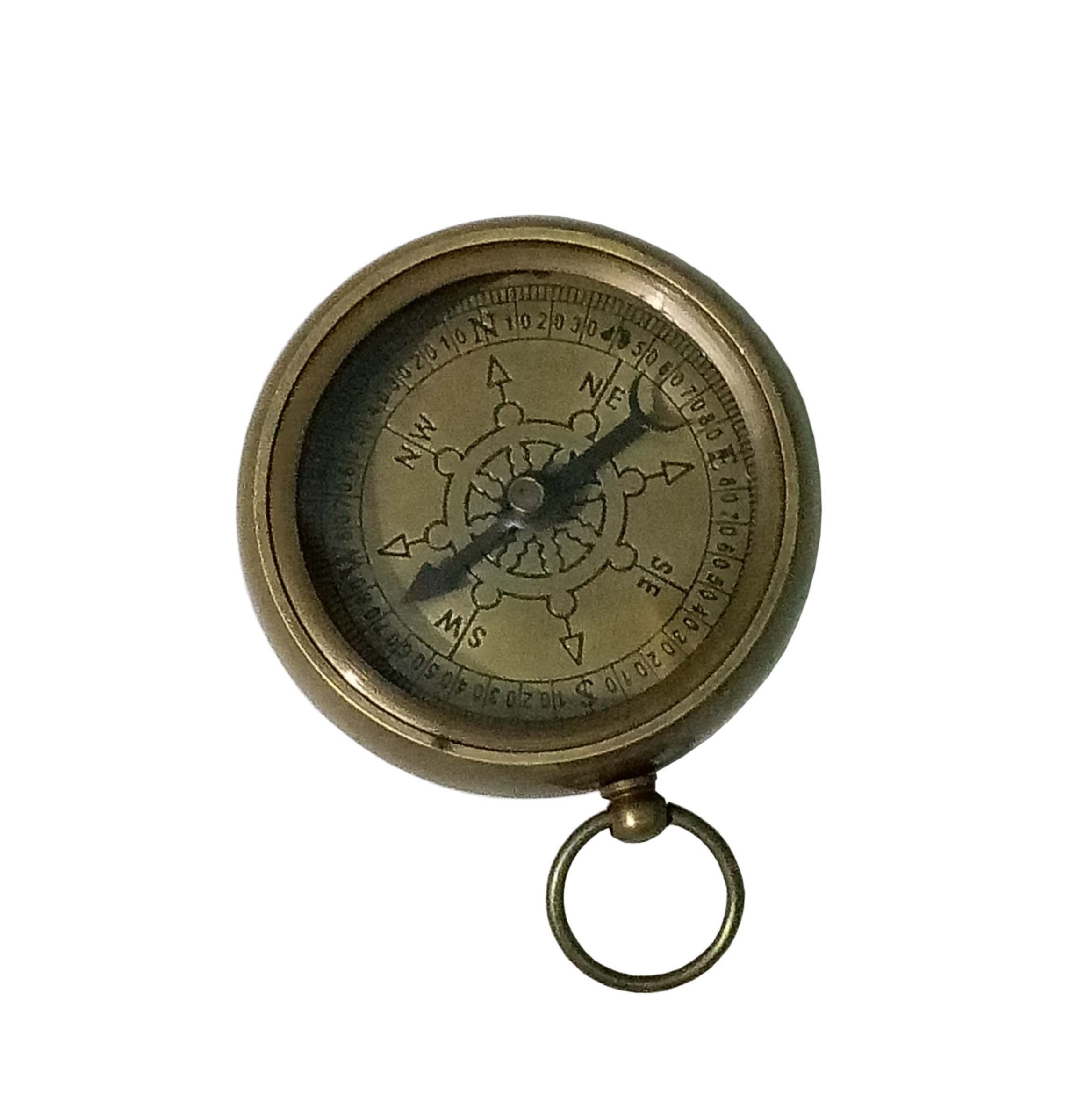 As Shown In Picture Antique Brass Flat Pocket Compass