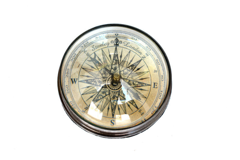 As Shown In Picture Paper Weight Brass Desktop Compass With Glass Lens