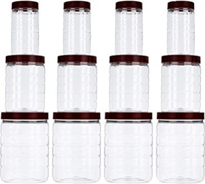 Solimo Checkered Jar Set - Food-grade Pet Plastic, 200ml/500ml/1000ml Sizes | Airtight Seal, Transparent Design, User-friendly Ribbed Grip, Bpa-free