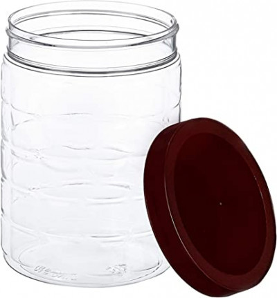 Solimo Checkered Jar Set - Food-grade Pet Plastic, 200ml/500ml/1000ml Sizes | Airtight Seal, Transparent Design, User-friendly Ribbed Grip, Bpa-free