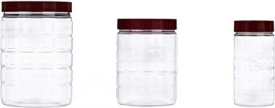 Solimo Checkered Jar Set - Food-grade Pet Plastic, 200ml/500ml/1000ml Sizes | Airtight Seal, Transparent Design, User-friendly Ribbed Grip, Bpa-free