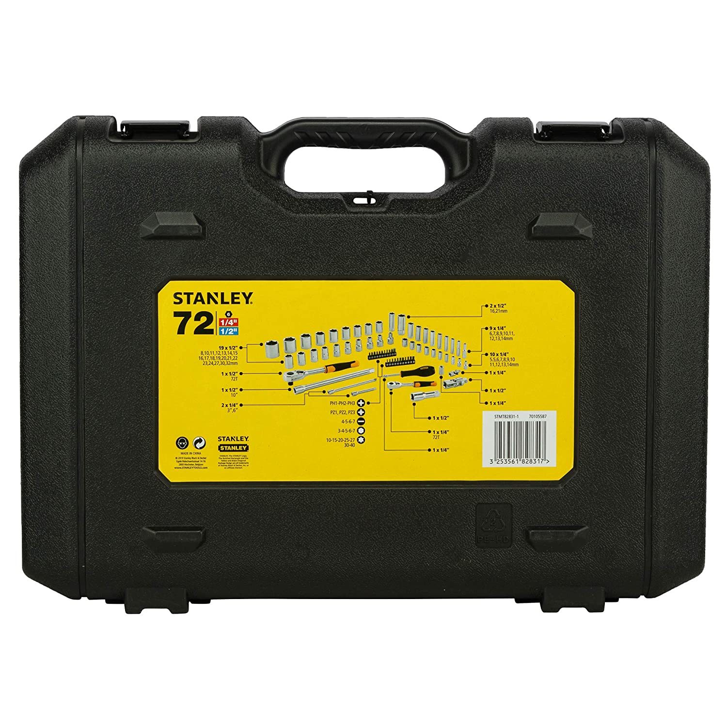 Stanley 1/2'+1/2' 72pc Sockets And Ratchets Set