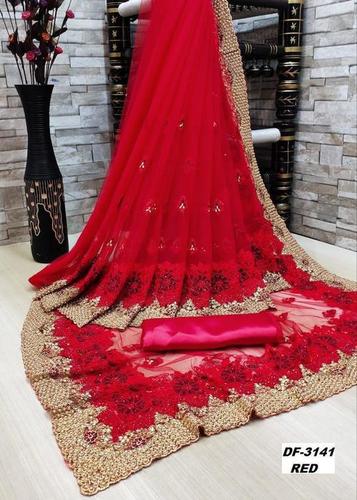 Tissue Heavy Net Sarees With Embroidery And Stone Work