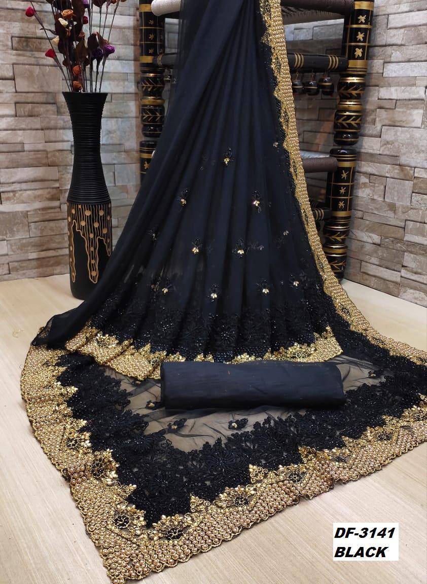 Tissue Heavy Net Sarees With Embroidery And Stone Work